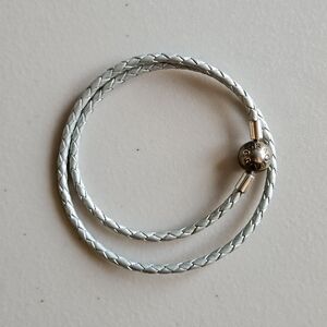 Pandora Light Grey Braided Leather Double-Wrap Bracelet – 15"